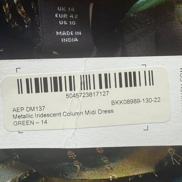 Karen Millen Size 10 NEW Green Metallic Iridescent Long Sleeve Column Midi Dress - Picture 12 of 16